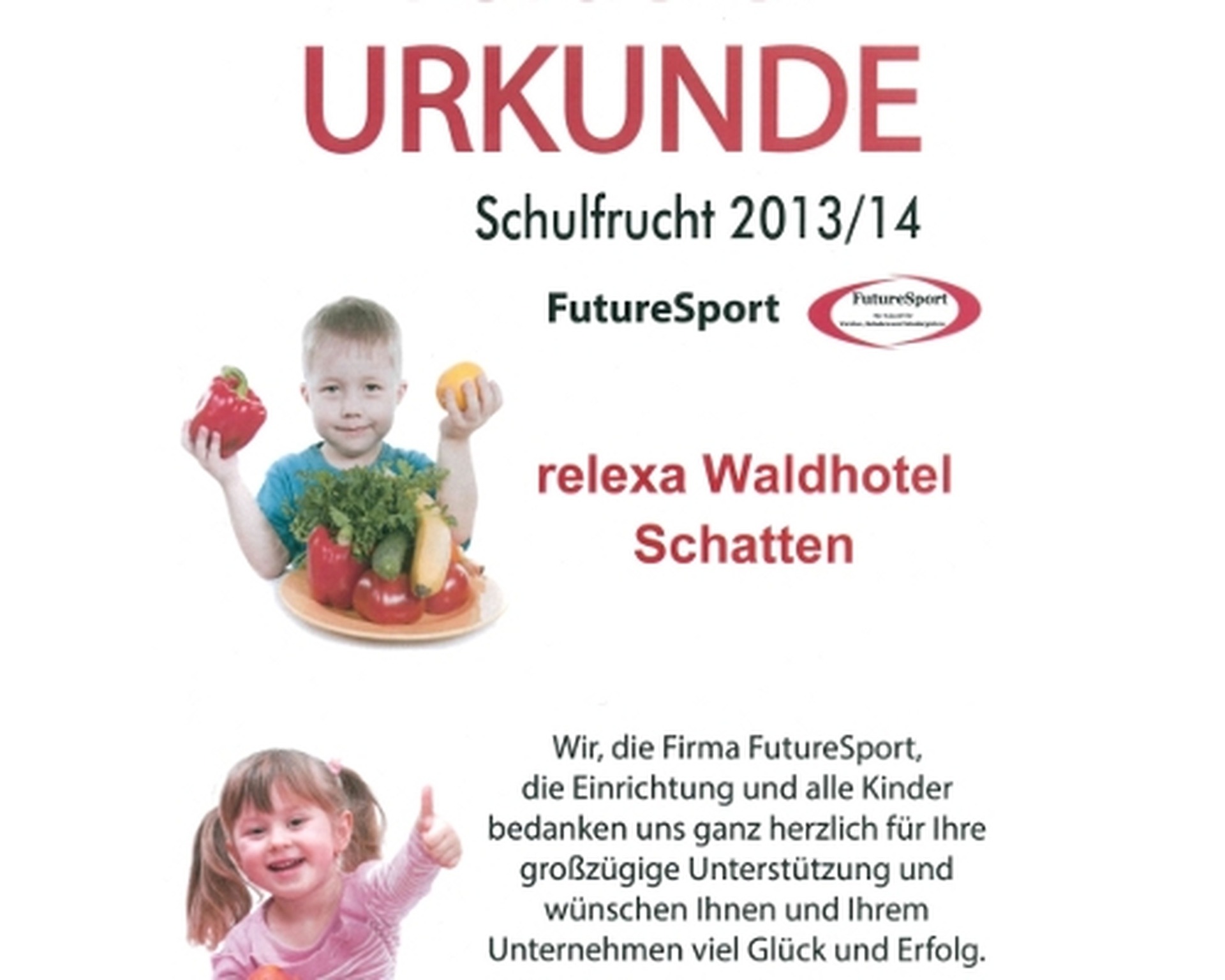 Das 4* relexa Waldhotel Schatten Stuttgart unterstützt das Schulfrucht- Projekt.